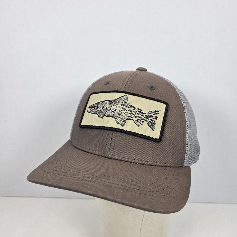 RepYourWater Hat Cap Snap Back Beige Mens One Size Trucker Mesh Fish Trout